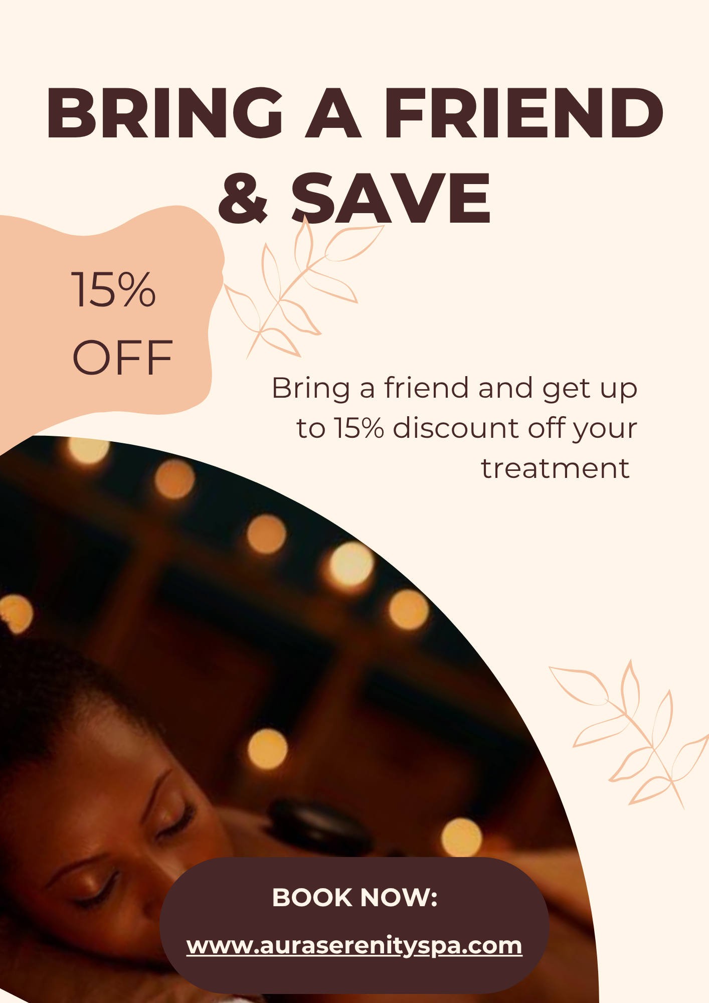 Bring a friend and save banner with 15 percent off