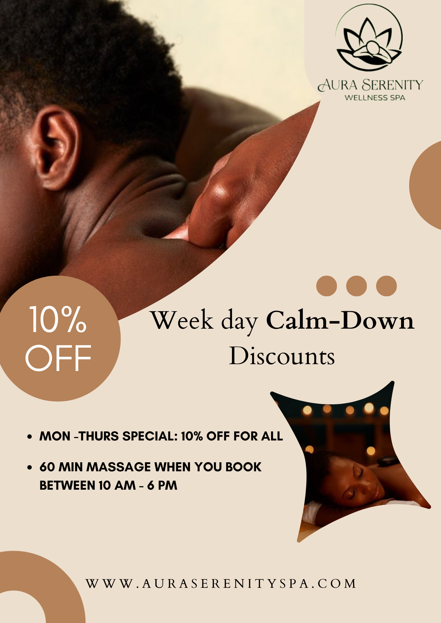 Week day calm-down discounts banner with 10 percent off